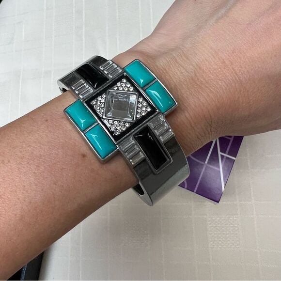 Lia Sophia Art Deco Nouvelle Bangle Hinged Bracelet matte silver NEW - Picture 7 of 10